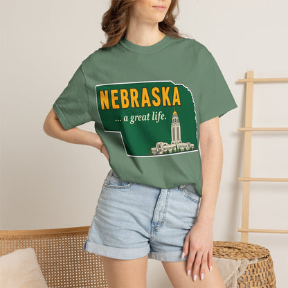 Nebraska “A Great Life” T-Shirt — Retro State Sign | Vintage Nebraska Good Life Gift Tee - Wax | Wane - gift for her - T-Shirt39