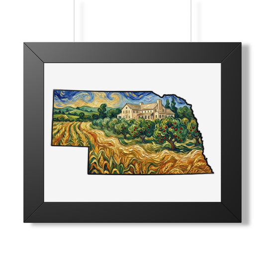 Nebraska Arbor Day Orchard Framed Print — Van Gogh Style State Wall Art | Nebraska Gift - Wax | Wane - arbor day - Poster1