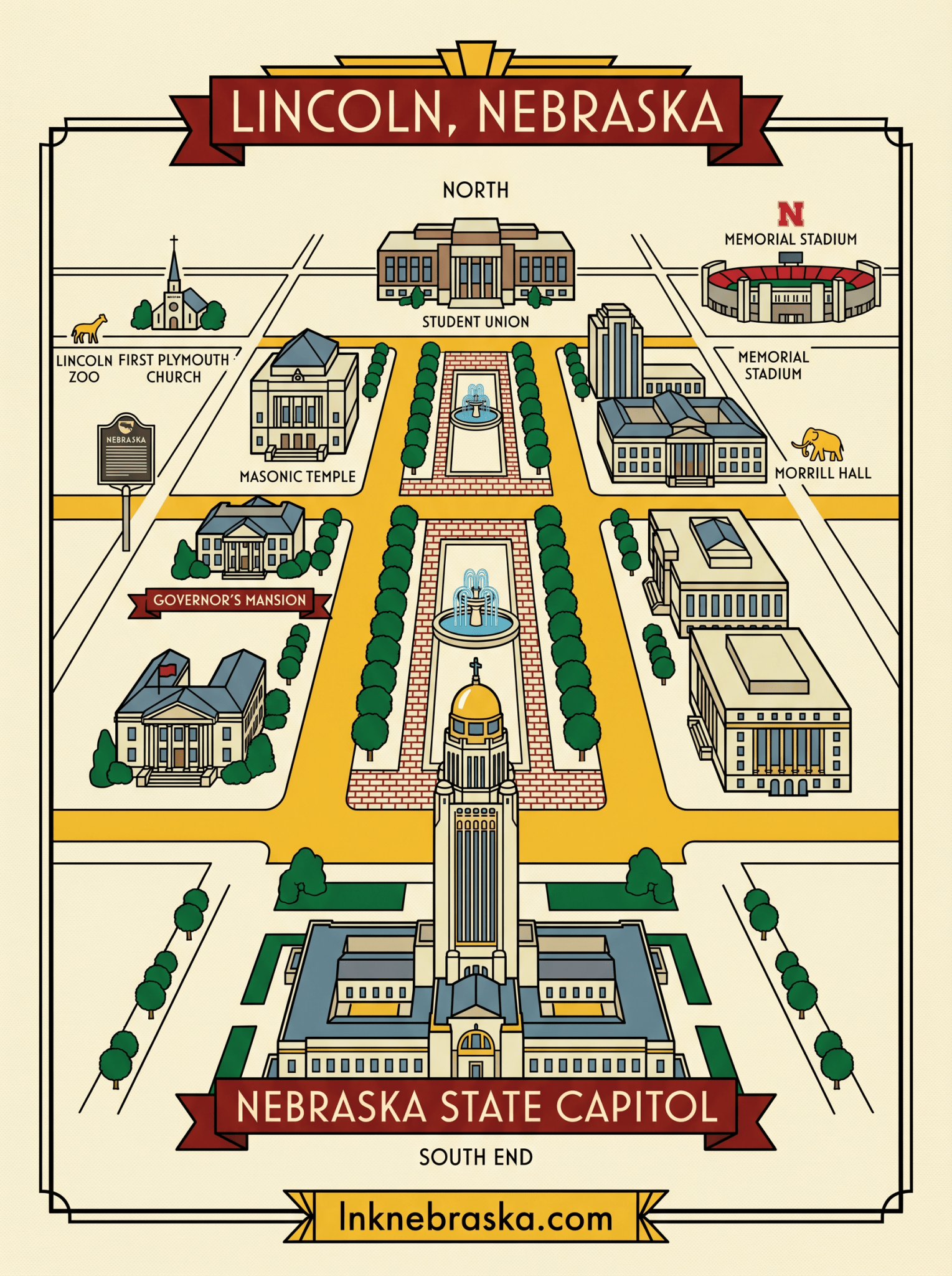 Nebraska Art Print – LNK Map Bundle 3 - Pack | Art Deco Digital Download | Capitol Series | Lincoln Nebraska Landmark Wall Art - Wax | Wane - architecture print - Digital Download2