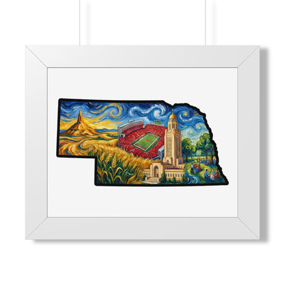 Nebraska Landmarks Framed Print — Van Gogh Style State Wall Art | Big Red Game Day Decor - Wax | Wane - big red - Poster3