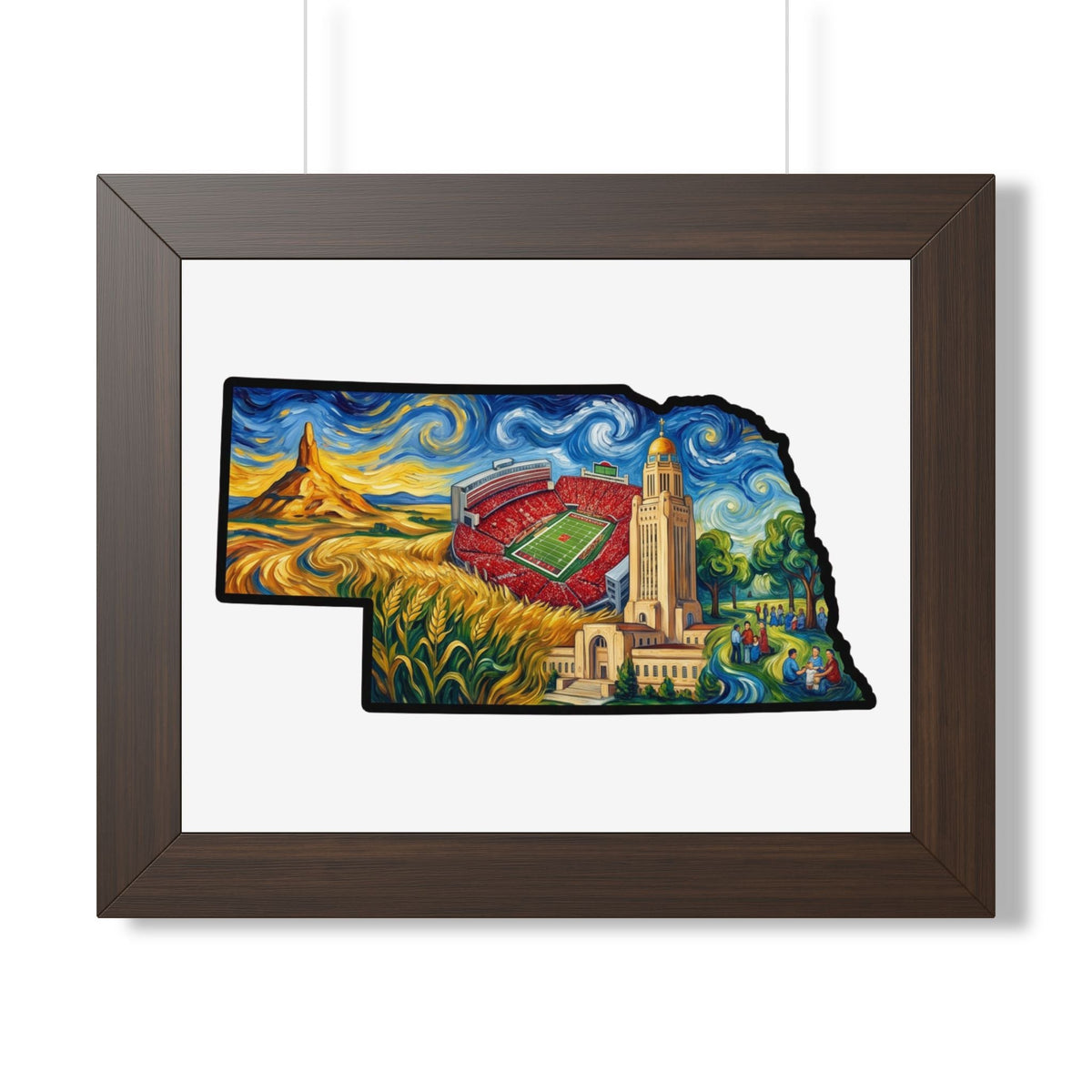 Nebraska Landmarks Framed Print — Van Gogh Style State Wall Art | Big Red Game Day Decor - Wax | Wane - big red - Poster2