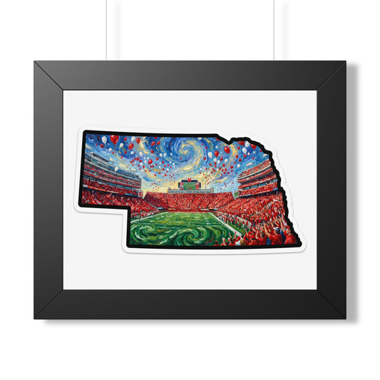 Nebraska Stadium Art Print — Framed Horizontal Poster (Van Gogh Night Sky Football Stadium) - Wax | Wane - athletic wall - Poster1