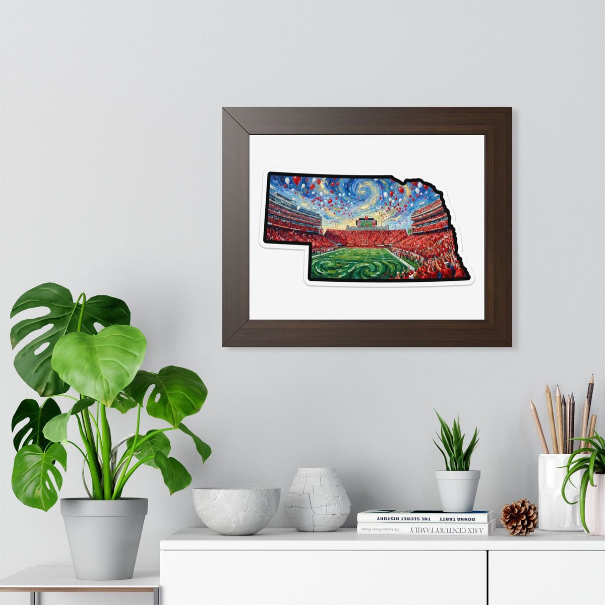 Nebraska Stadium Art Print — Framed Horizontal Poster (Van Gogh Night Sky Football Stadium) - Wax | Wane - athletic wall - Poster6