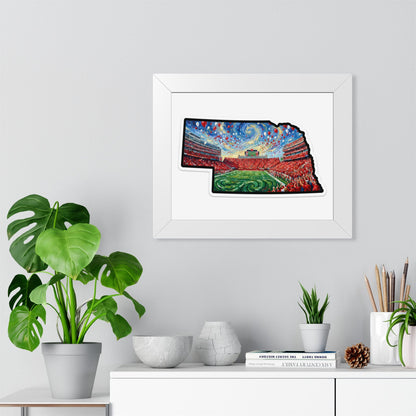 Nebraska Stadium Art Print — Framed Horizontal Poster (Van Gogh Night Sky Football Stadium) - Wax | Wane - athletic wall - Poster8