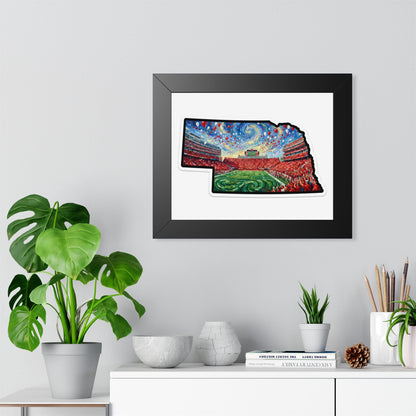 Nebraska Stadium Art Print — Framed Horizontal Poster (Van Gogh Night Sky Football Stadium) - Wax | Wane - athletic wall - Poster4