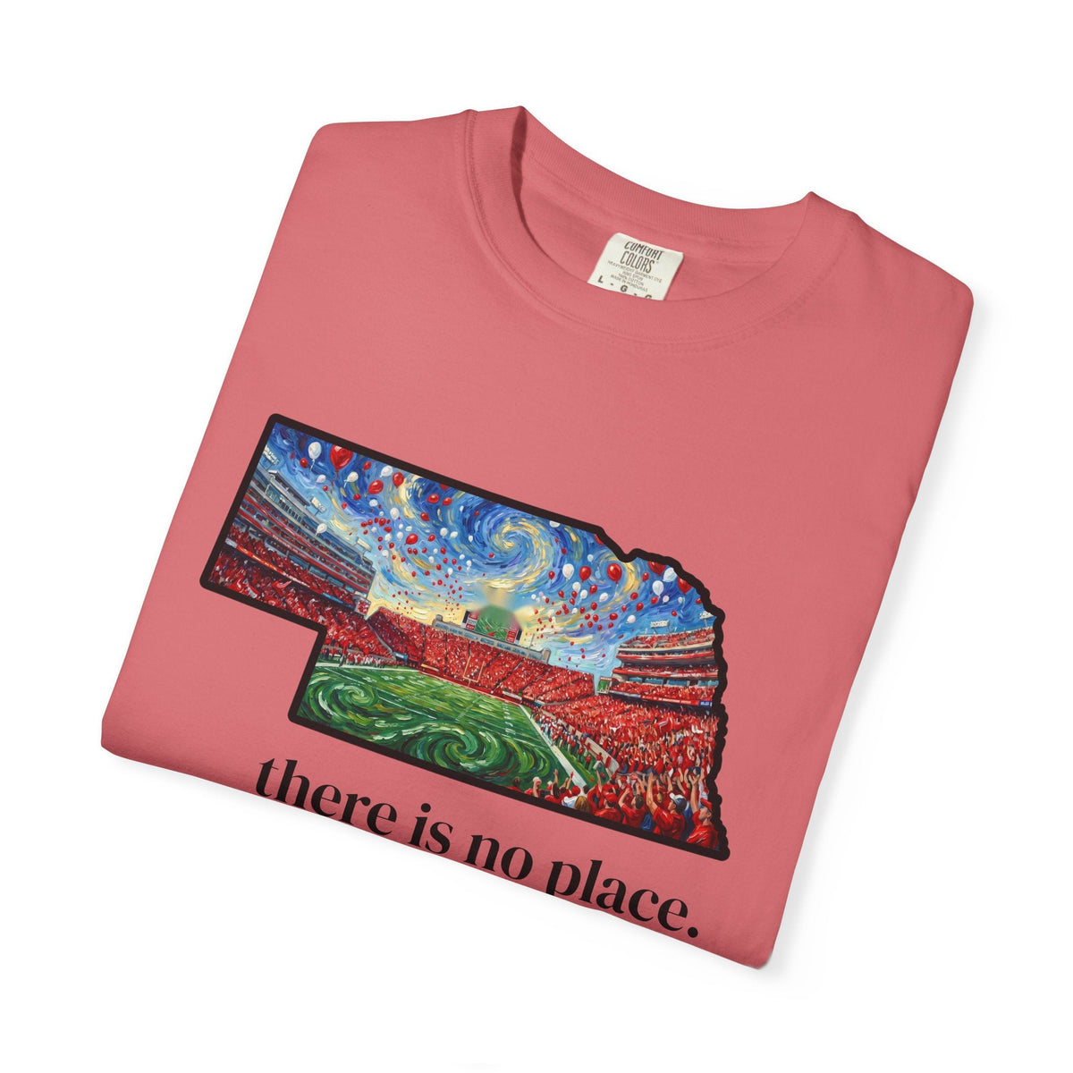 Nebraska "There is no place." Game Day T-Shirt — 100% Cotton Van Gogh Style Big Red Design - Great Gift for Gameday - Wax | Wane - art stadium tee - T-Shirt35