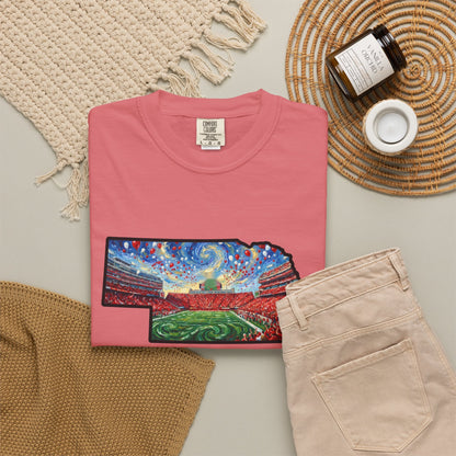 Nebraska "There is no place." Game Day T-Shirt — 100% Cotton Van Gogh Style Big Red Design - Great Gift for Gameday - Wax | Wane - art stadium tee - T-Shirt36