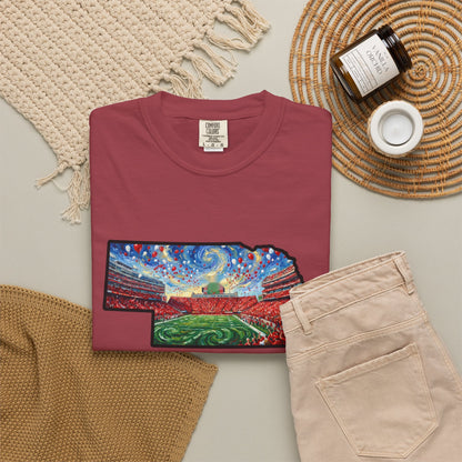 Nebraska "There is no place." Game Day T-Shirt — 100% Cotton Van Gogh Style Big Red Design - Great Gift for Gameday - Wax | Wane - art stadium tee - T-Shirt39