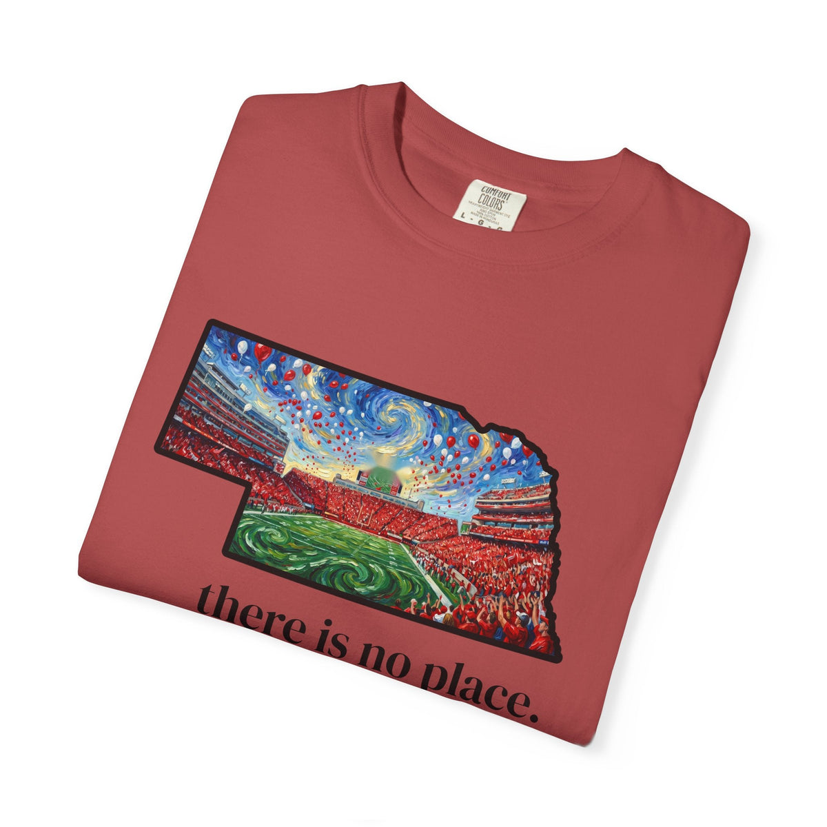 Nebraska "There is no place." Game Day T-Shirt — 100% Cotton Van Gogh Style Big Red Design - Great Gift for Gameday - Wax | Wane - art stadium tee - T-Shirt41