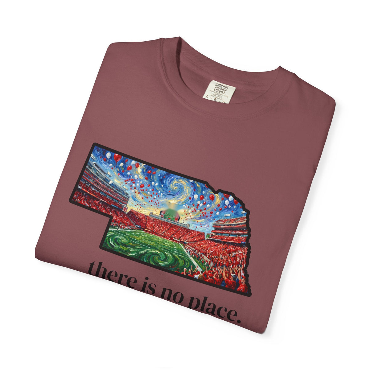Nebraska "There is no place." Game Day T-Shirt — 100% Cotton Van Gogh Style Big Red Design - Great Gift for Gameday - Wax | Wane - art stadium tee - T-Shirt29