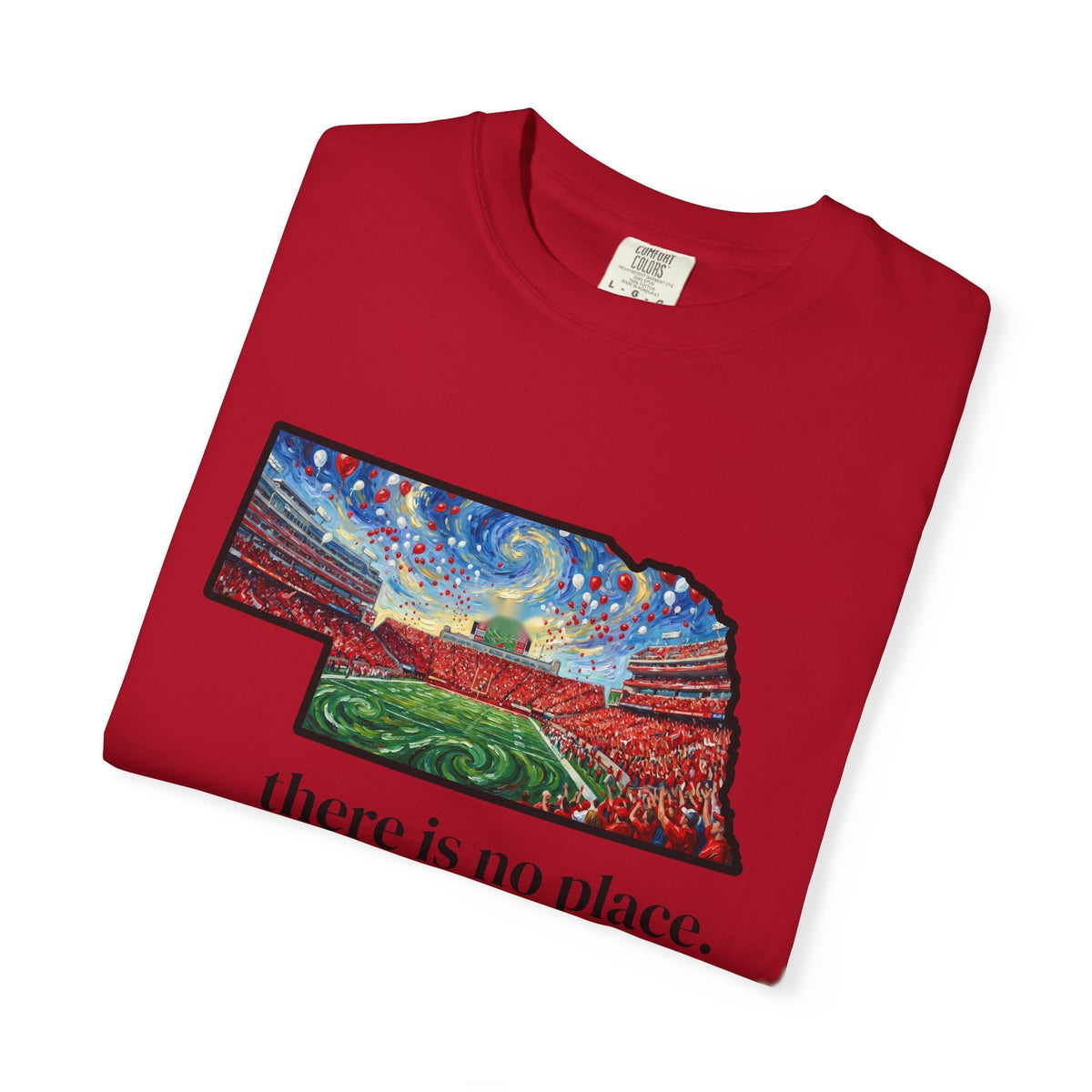 Nebraska "There is no place." Game Day T-Shirt — 100% Cotton Van Gogh Style Big Red Design - Great Gift for Gameday - Wax | Wane - art stadium tee - T-Shirt47