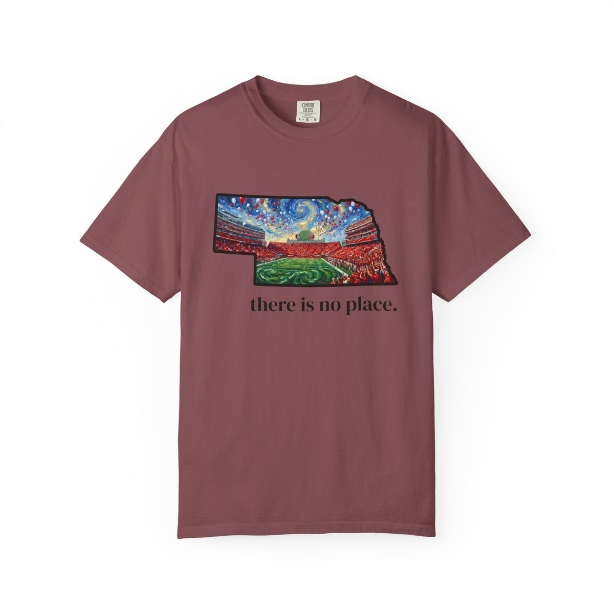 Nebraska "There is no place." Game Day T-Shirt — 100% Cotton Van Gogh Style Big Red Design - Great Gift for Gameday - Wax | Wane - art stadium tee - T-Shirt6