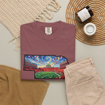 Nebraska "There is no place." Game Day T-Shirt — 100% Cotton Van Gogh Style Big Red Design - Great Gift for Gameday - Wax | Wane - art stadium tee - T-Shirt30