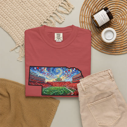 Nebraska "There is no place." Game Day T-Shirt — 100% Cotton Van Gogh Style Big Red Design - Great Gift for Gameday - Wax | Wane - art stadium tee - T-Shirt42