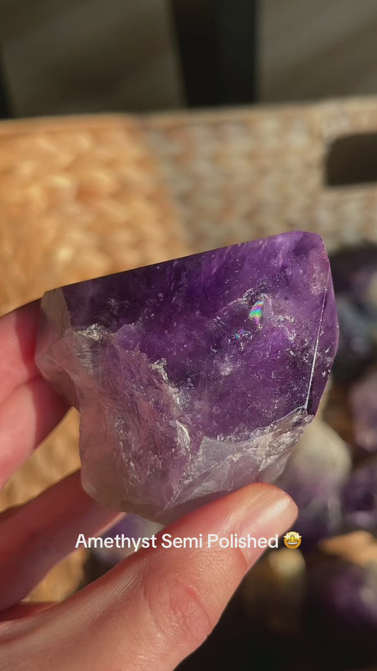 Amethyst Philosopher's Stone – Rough Untreated Amethyst Quartz Crystal with Semi-Polished Point, Shelf or Counter Decor