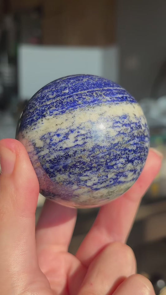 Lapis Lazuli Crystal Sphere – 1.5" Solid Gemstone with Pyrite | Inspired by Ancient Egypt & Museum-Grade Mineralogy