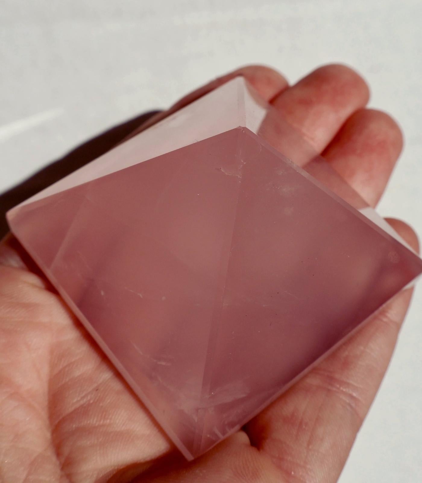Rose Quartz Crystal Pyramid – Precision Cut and Polished Gemstone Sculpture (1–2 Inches) - Wax | Wane