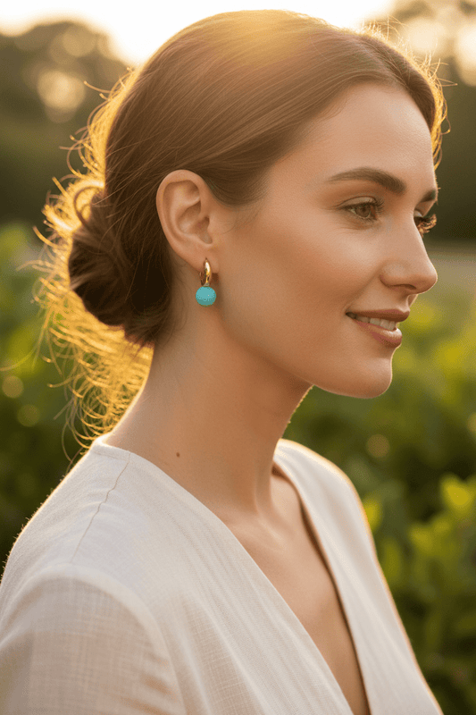 Sterling Silver Turquoise Droplet Earrings with S925 Silver Post and Gold Plating | Premium Quality, Limited Edition Blue - Wax | Wane - earrings - Earrings2