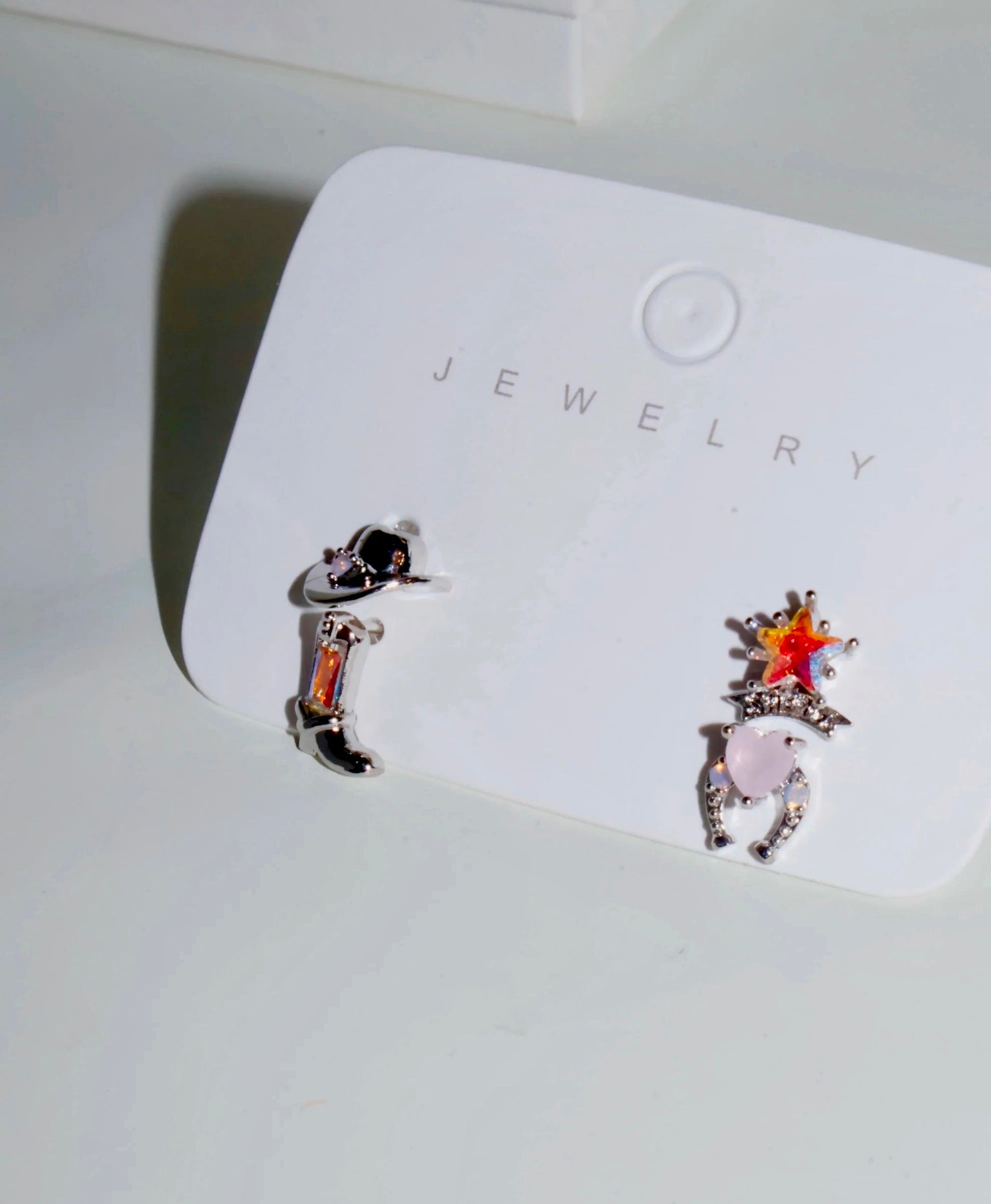 Western Charm Earring Set – 18k Gold & Silver Cowboy Studs | Rhinestone Accents, 4 - Piece Limited Edition - Wax | Wane